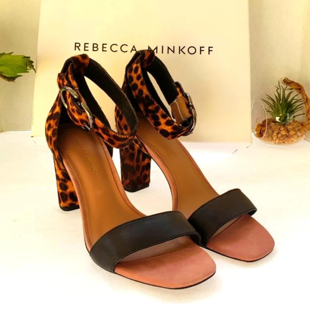 REBECCA MINKOFF Kemina Leopard Print Ankle Strap Sandals Size 7.5 - Picture 1 of 11
